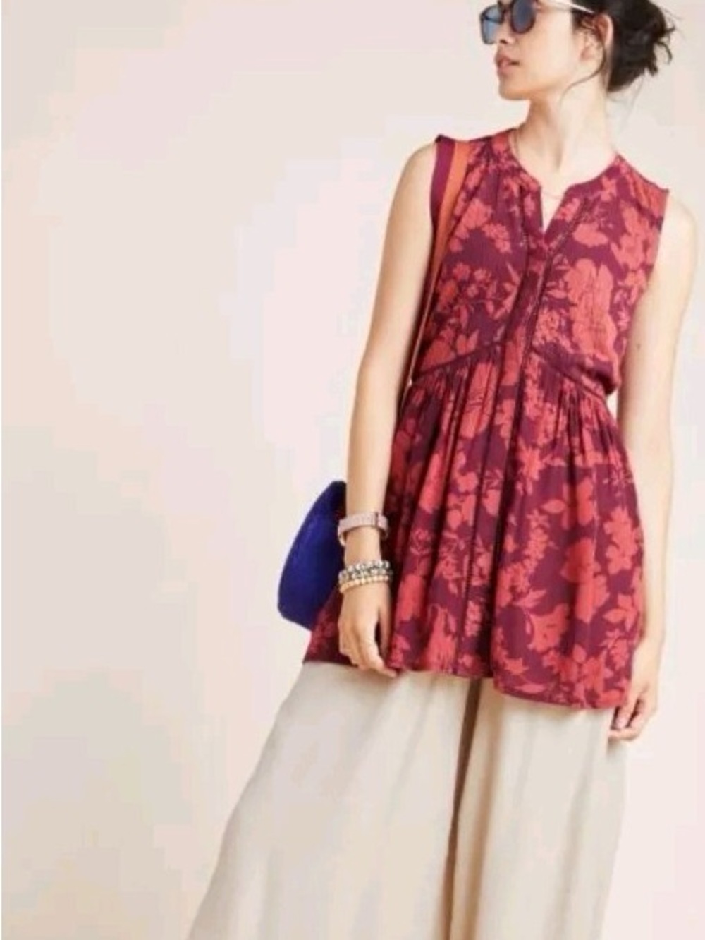 Anthropologie Dress Womens L Floral Burgundy Boho Cottagecore Flowy Romantic - Picture 3 of 5